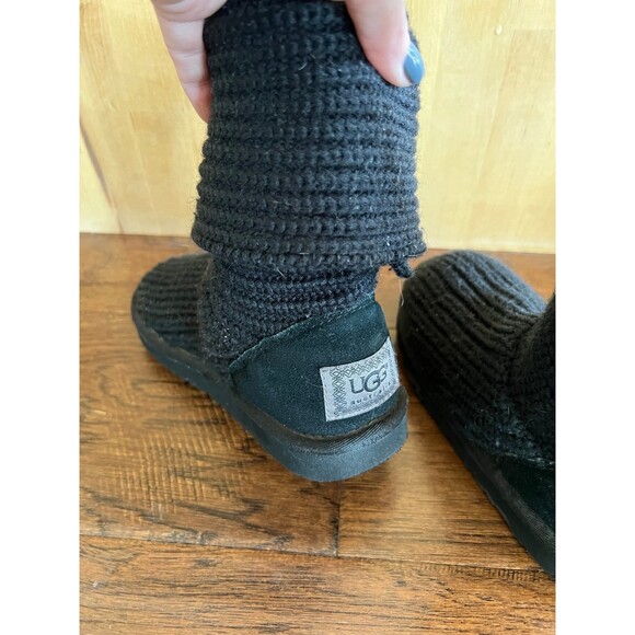 UGG Cardy Boots Girls US 1 Black Knit Sweater Cable - Picture 3 of 4